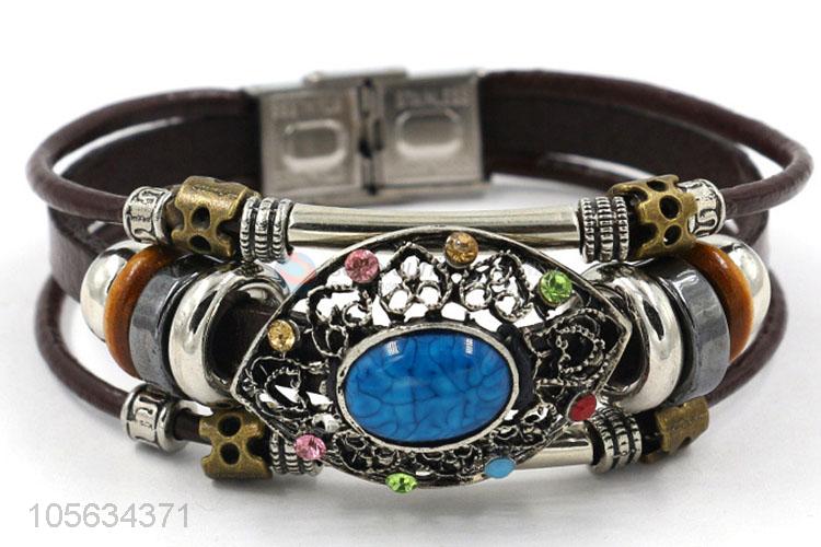 China supplier multilayer leather bracelet retro alloy bracelets