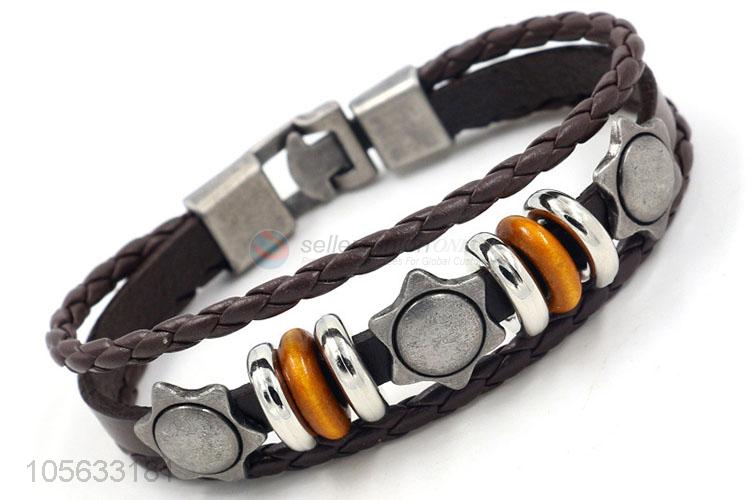 Best sale multitier men leather bracelet vintage braided bracelet