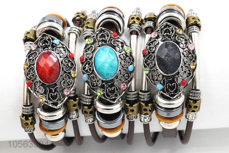 Direct factory supply retro punk men leather bracelet alloy charms bracelet