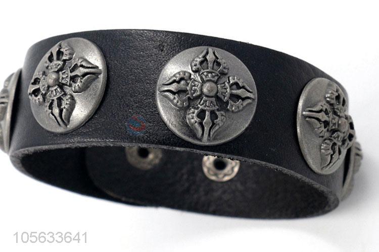 Factory wholesale retro punk genuine leather mens bracelets