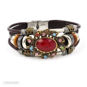 Competitive price handmade retro leather bracelet with alloy charms