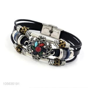 Factory OEM handmade mens leather bracelet retro alloy bracelet