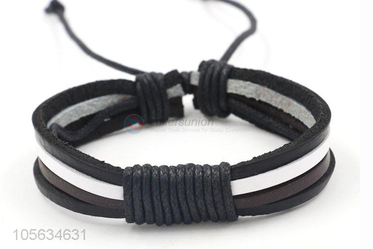 High sales custom mulitier mens braided leather bracelet