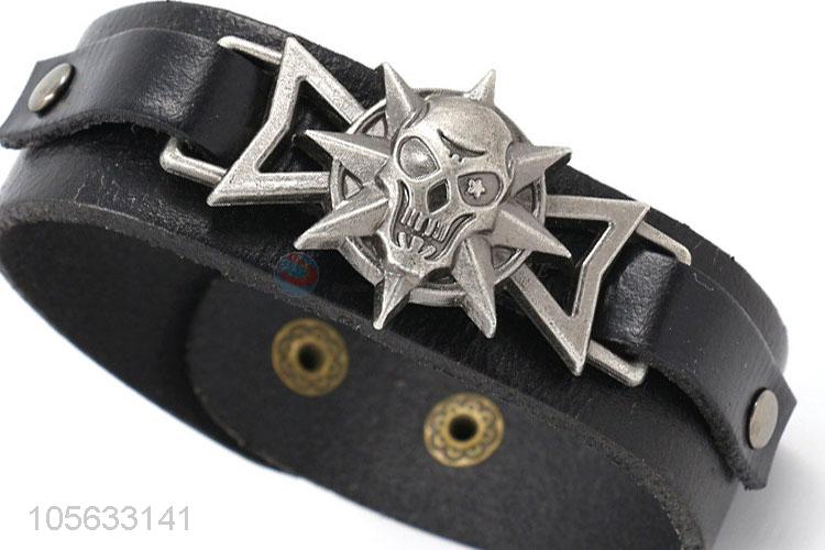 Factory wholesale retro punk men leather bracelet alloy charms bracelet