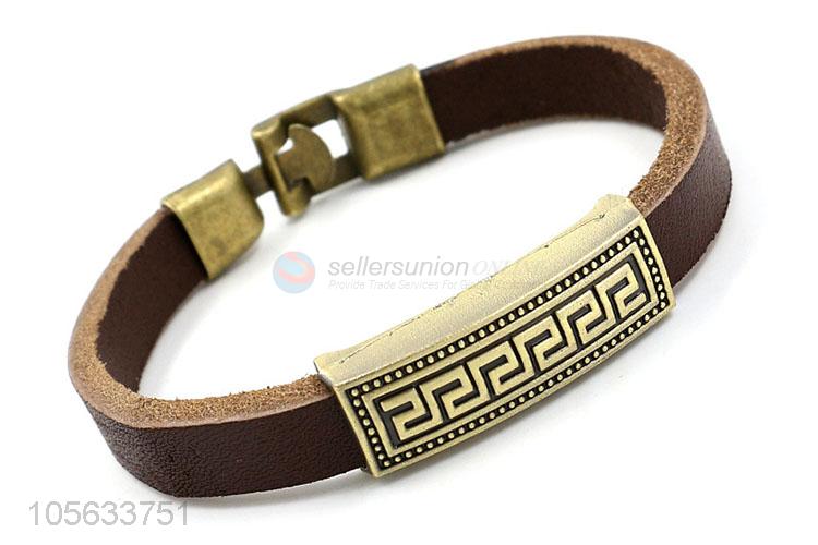 China wholesale retro men leather bracelet alloy charms bracelet