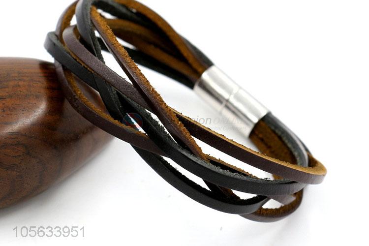 Factory directly sell multitier men braided leather bracelet with magnetic