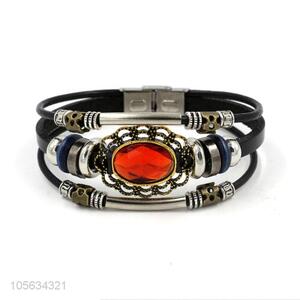 Latest design handmade retro multitier leather bracelet for men