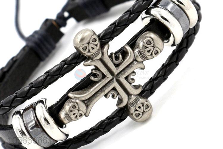 Best quality mens favor handmade retro adjustable braided leather bracelet