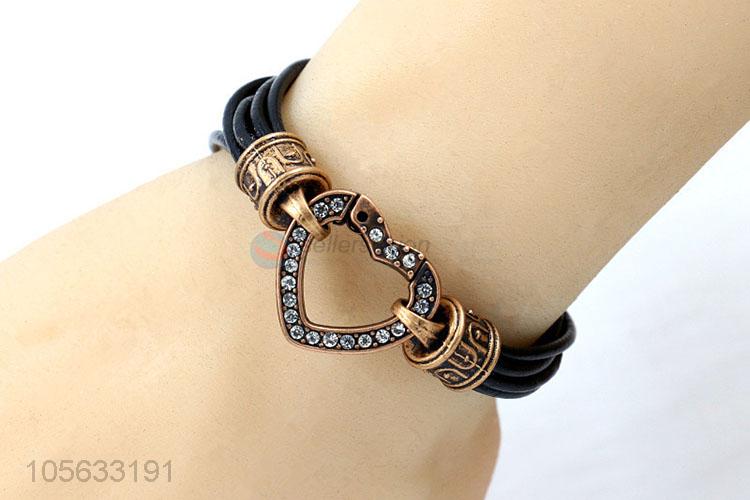 Super quality retro leather bracelet heart charms bracelets for men