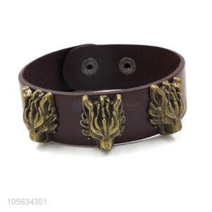 Resonable price custom men genuine leather bracelet with alloy charms