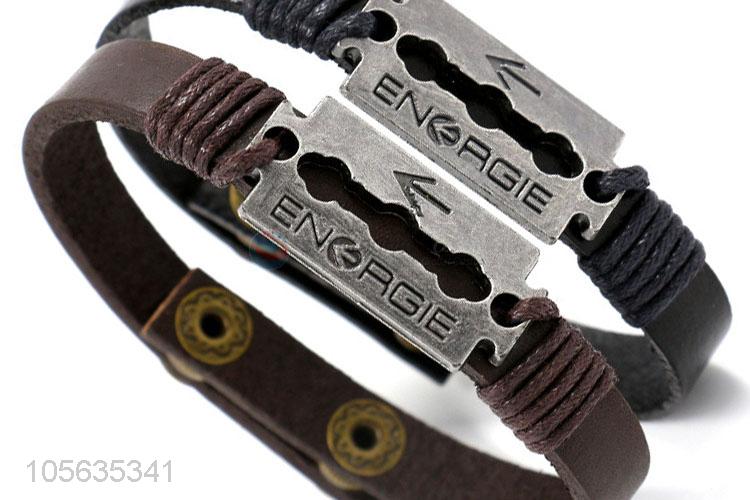 Best selling men leather bracelet vintage matte charms bracelet