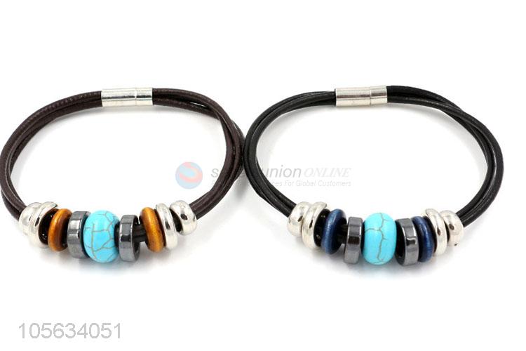 Most popular mens multitier leather bracelet with beads