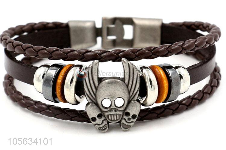 Factory promotional multitier men leather bracelet vintage braided bracelet