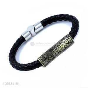 Best sale handmade mens leather bracelet retro alloy braided bracelet