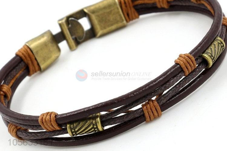 Wholesale custom handmade mens leather bracelet retro alloy braided bracelet