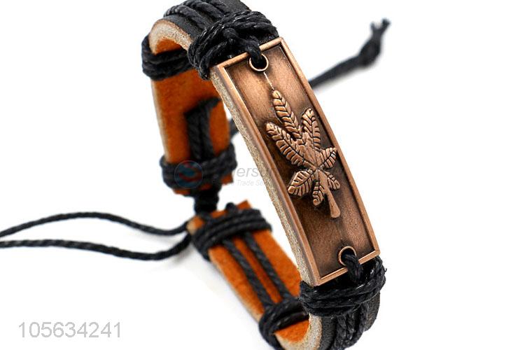 Factory customized retro styles handmade mens leather bracelets with charms