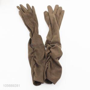 Hot Selling Soft Suede Fabric Long Winter Gloves For Ladies