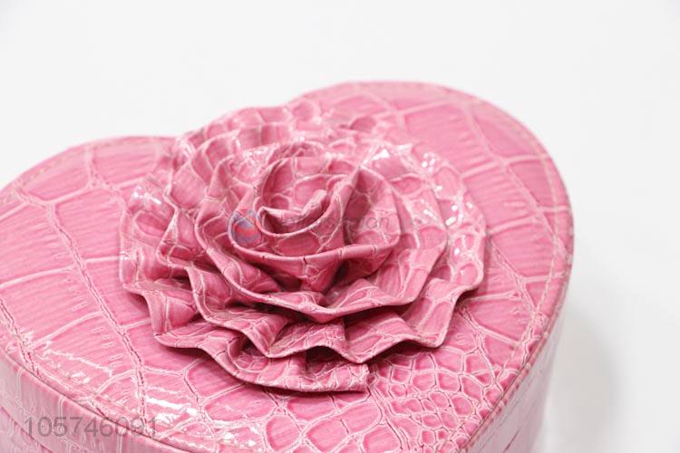 Promotional heart shape textured pu jewelry storage box with mirror