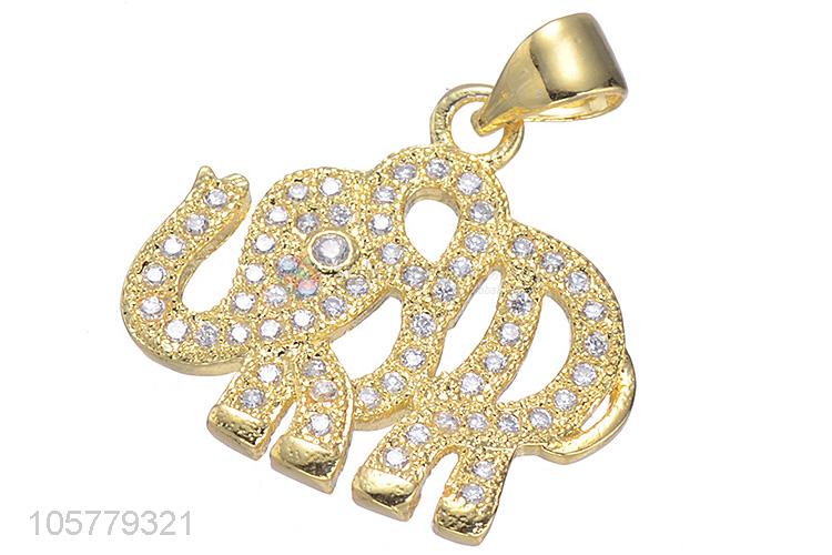 Wholesale Hollow Out Elephant Shape Pendant With Inlay Zircon