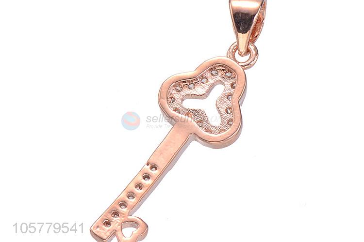 Latest Key Shape Inlay Zircon Necklace Pendant Copper Accessories