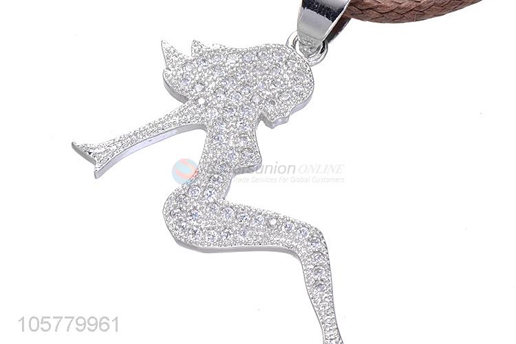 Latest Sexy Girl Shape Inlay Zircon Copper Necklace Pendant