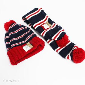 Good quality children winter knitted hat and scarf set
