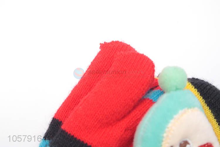 Cartoon Knitted Warm Gloves With Rope For Children