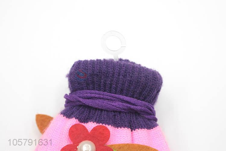 Hot Selling Applique Embroidery Warm Gloves With Rope For Children
