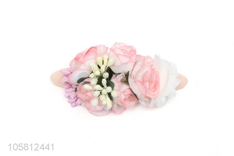 Wholesale Colorful Artificial Flower Nylon Elastic Headband