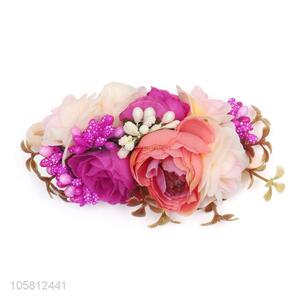 Wholesale Colorful Artificial Flower Nylon Elastic Headband