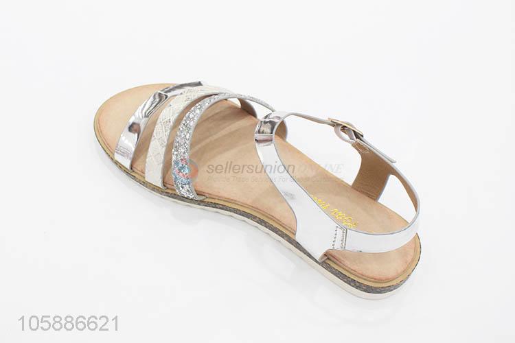 Professional supply fashion women silver pu leather flat sandals