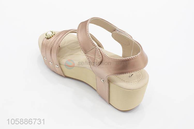 Excellent quality fashion women pu leather slope heel sandals