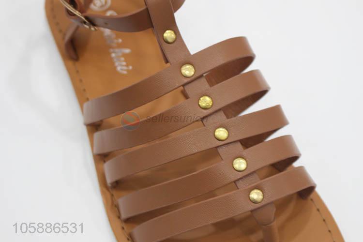 New design women sandals ladies laser cut pu flat sandals