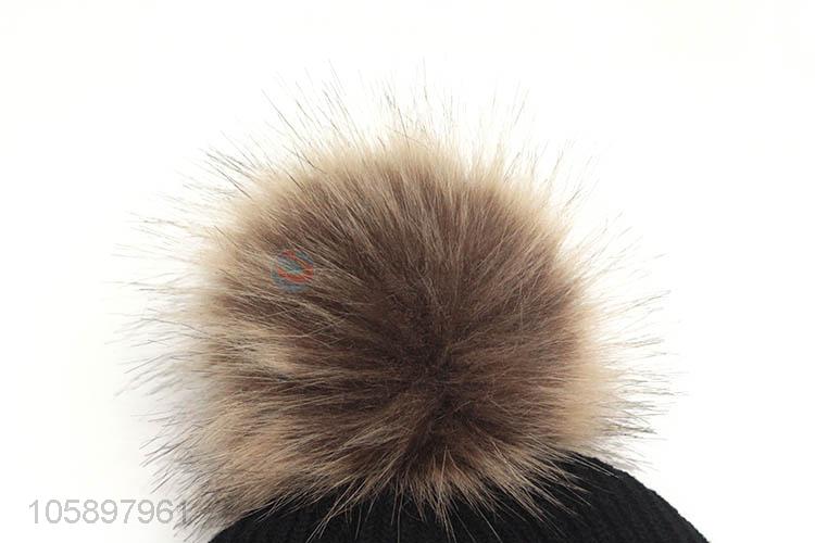Wholesale Fur Pom Pom Beanie Cap Winter Warm Hat