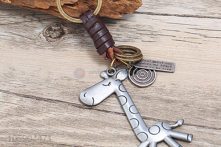 China suppliers giraffe alloy pendant key chain leather key ring