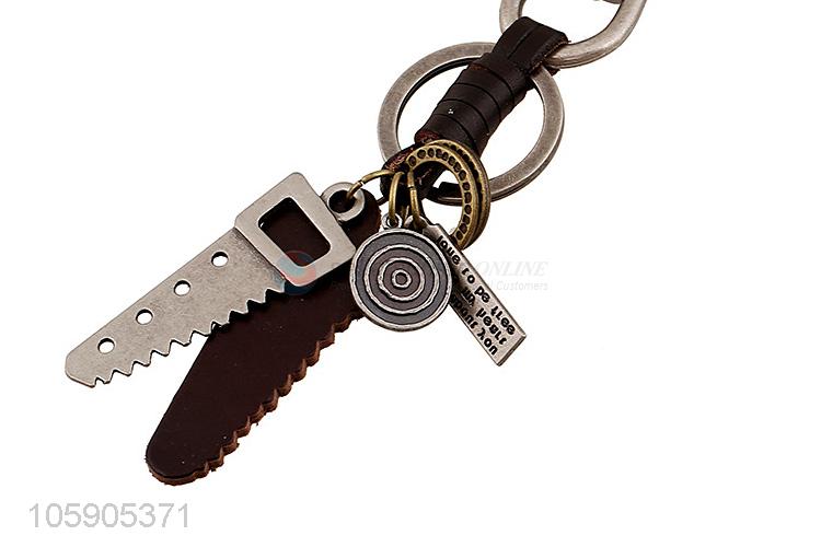 Top quality retro alloy saw pendant weaving leather key chain