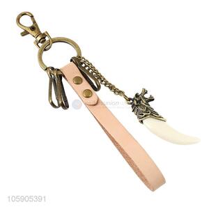 Superior quality fake ivory pendant key chain leather key ring