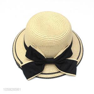 Cheap paper straw boater hat custom kids straw hat with bowknot