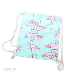 Best Price Flamingo Pattern Rope Canvas Backpack