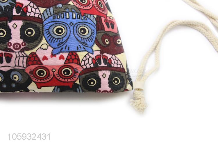 Good Factory Price Owl Pattern Hemp Rope Canvas Backpack