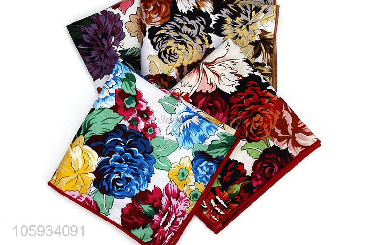 Custom Flower Pattern Cotton Pocket Handkerchief For Man