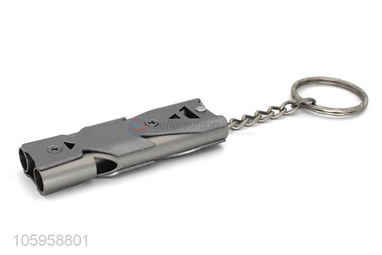 High quality double pipe high decibel stainless steel outdoor emergency survival whistle