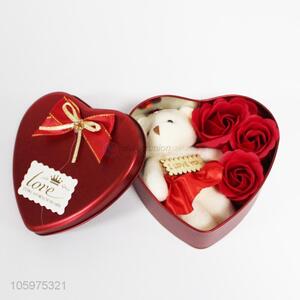 Valentine's Day Originality Gift Iron Box Bear Soap Simulation Flower