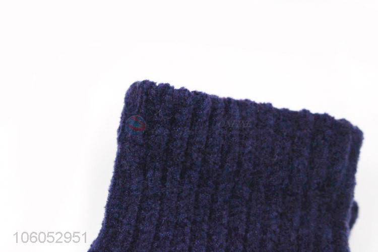 Top quality blue chenille warm soft knitted gloves