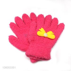 High sales winter warm microfiber knitted red color children gloves