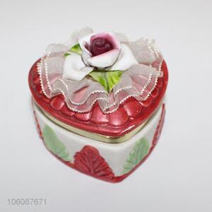 Fashion design heart shaped ceramic jewelry box houseware decorative