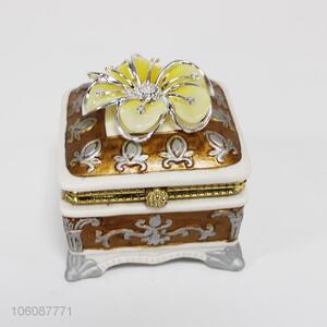 Lovely Flower Decoration Square Shaped Ceramic Jewelry Box