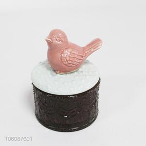 Unique design bird desgin ceramic lid glass jewelry boxes