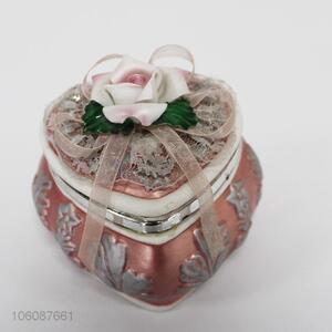 High Sales Flower Decor Ceramic Heart Jewelry Box