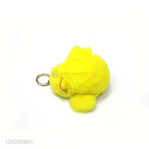 Top sale real fur yellow duck pompom keychain